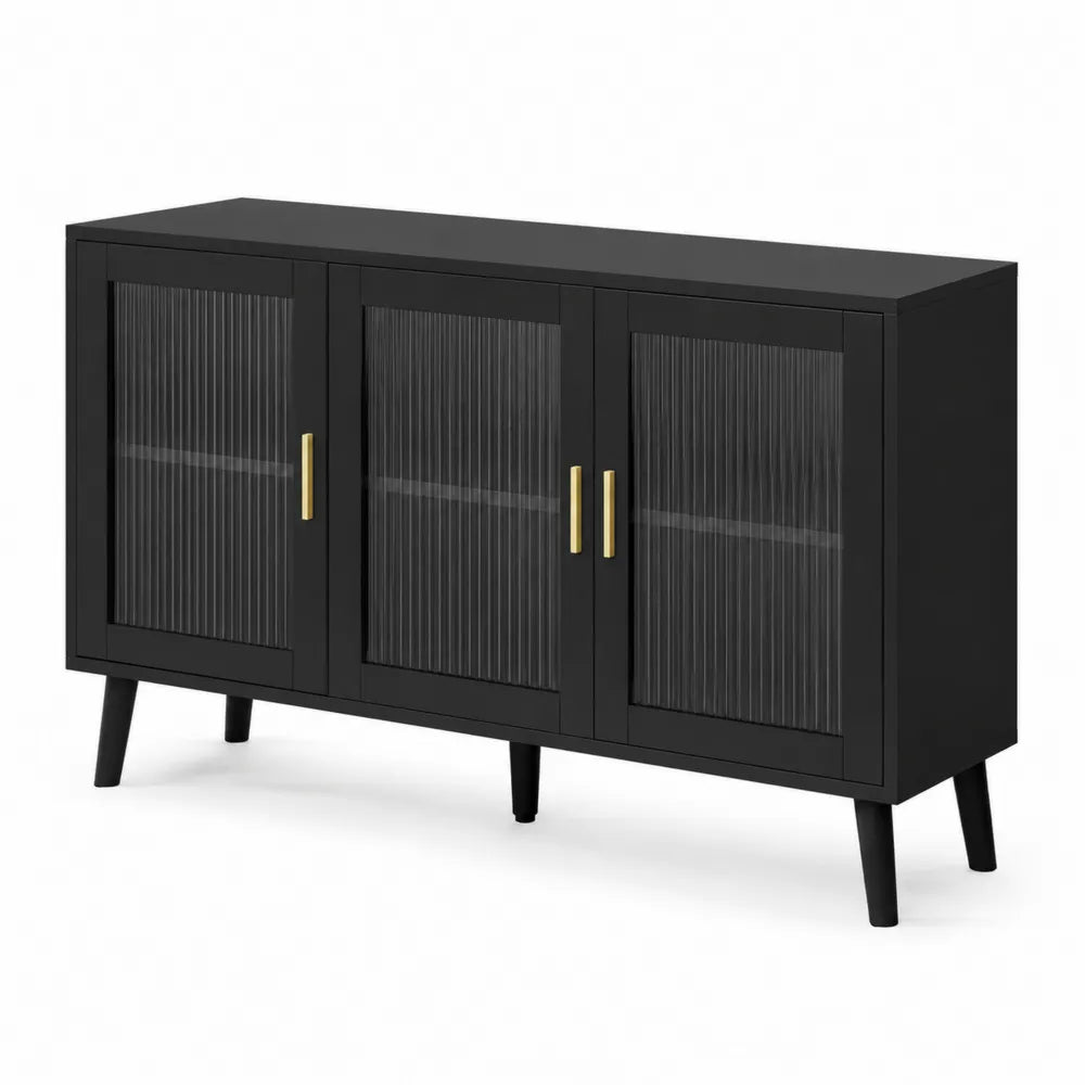 Aparador Negro de Madera con Puertas de Vidri
