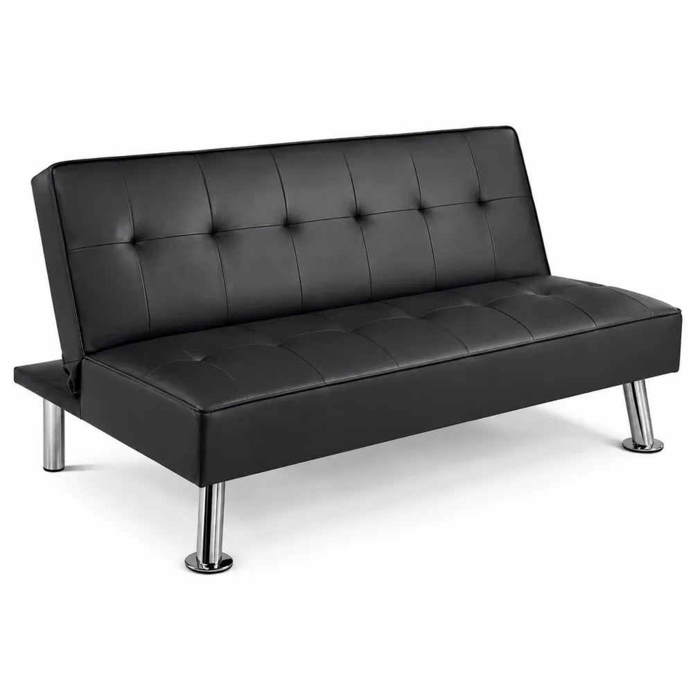 Sof¨¢ Cama de Cuero Sint¨¦tico Negro con Pata